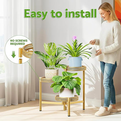 Metal Plant Stand Indoor Outdoor, 3 Tier Corner Tall Plant Shelf for Multiple Plants, Tiered Plant Stand, Heavy Duty Flower Holder, Folding Tall Rack for Garden Patio Balcony - GoldWave