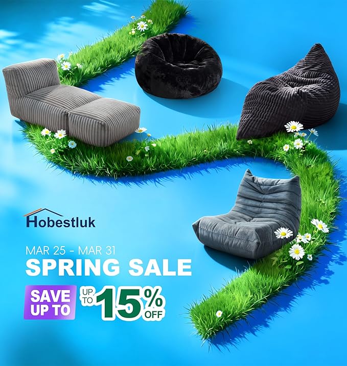Hobestluk Bean Bag Chair Big Bean Bag Lounger for Adults Bean Bag Couch with Memory Foam Filled for Living Room, Bedroom or Balcony (Chevron Plush Black)
