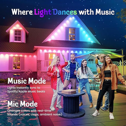 Fitop Permanent Outdoor Lights, 100FT RGB LED Eaves Light for Home, IP67 Waterproof Outdoor Strip Light, Extendable, DIY Scene Modes, Music Sync, App/Remote Control