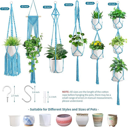 Macrame Plant Hangers, 6Pack Hanging Planters for Indoor Plants w/ 6 Set Hangers Kit Handmade Macromay Plant Hangers Indoor Flower Pots Holder Stand for Boho Home Décor (POTS NOT Included)