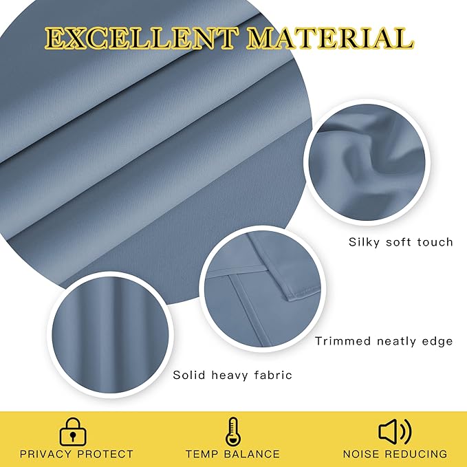 NICETOWN Stone Blue Short Blackout Curtain for Bathroom - Blackout Thermal Insulated Solid Grommet Sound & Light Blocking Drape Small Window Treatment for Kitchen/Cafe (1 Panel, W52 x L45)