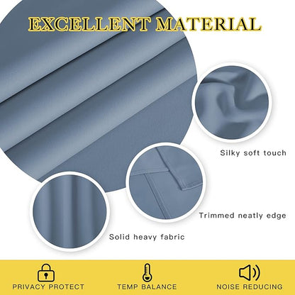 NICETOWN Blackout Drapery Curtain Panel 90 inches Long - Window Treatment Thermal Insulated Grommet Blackout Curtain/Drape for Bedroom Living Room (Stone Blue, 1 Panel, 46 by 90 inches)
