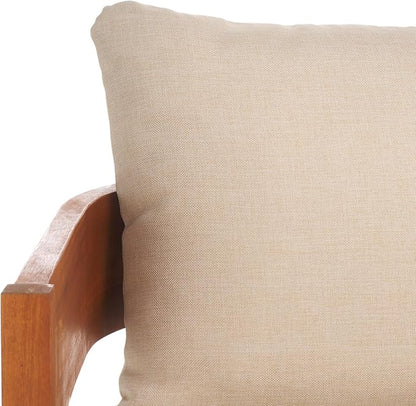 SAFAVIEH Outdoor Collection Theo Natural Teak Solid Wood/Taupe Cushion 3-Seater Sofa
