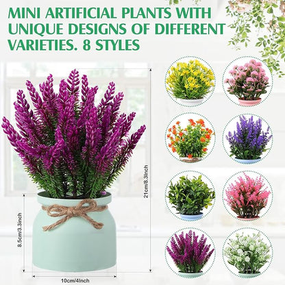 Cindeer 8 Pcs Large Artificial Potted Flowers Fake Potted Plants Plastic Faux Flowers for Home Decor Indoor Artificial Plants in Pots for Wedding Home Desk Tabletop Outdoor Office Kitchen (Romantic)