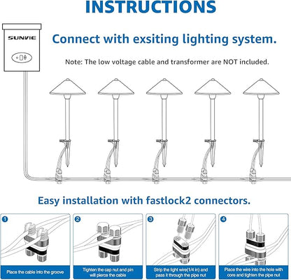 SUNVIE Low Voltage Landscape Lights 3W LED Pathway Lights Low Voltage 3000K Landscape Lighting 12-24V Waterproof Aluminum Wired Landscape Path Lights for Garden Walkway Yard ETL Listed Cord, 12 Pack
