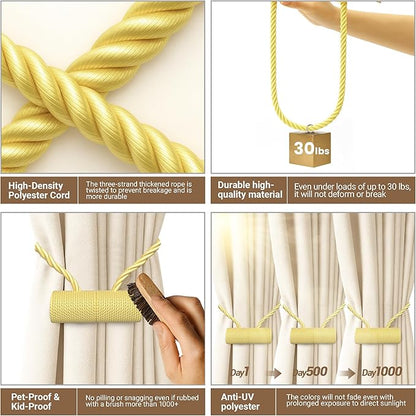Hion Magnetic Curtain Tiebacks Golden 6 Pack, Curtain Tiebacks Buckles Holdbacks Holders Hooks Clip for Home Bedroom Office