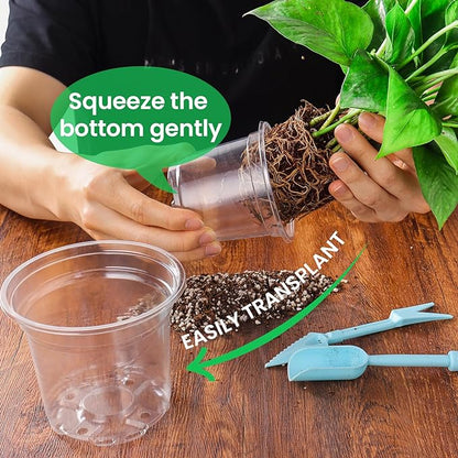 36 Packs 7/5/4/3.5 Inch Reinforced Clear Nursery Pots with Drainage Hole, Transparent Variety Pack Plastic Plant Pot Seedling Planter for Vegetable Propagation, Root Cutting, Seed Starting