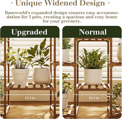 Bamworld Tall Plant Stand Indoor Outdoor Corner Plant Shelf Hanging Plant Holder Wood Flower Stand Plant Decor for Living Room Garden Balcony Patio