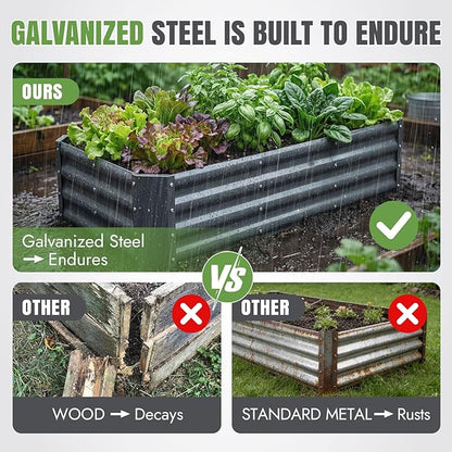 INNO STAGE 4×2×1ft Galvanized Raised Garden Bed Kit, Galvanized Planter Raised Garden Boxes Outdoor, Large Metal Raised Garden Beds for Vegetables, Flowers, Herbs, and Succulents, Grey