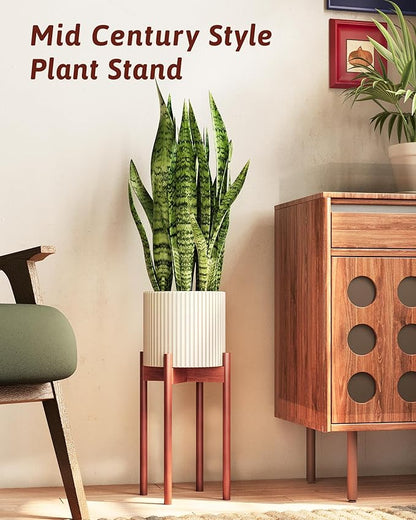 Adjustable Plant Stand Indoor, Bamboo Plant Stand Fits 8 9 10 11 12 Inches, Small Corner Planter Holder for Indoor Plants, Single Floor Plant Stands for Living Room Balcony, Reddish Brown Tall