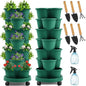 Umigy 2 Set Dark Green 7 Tier Stackable Vertical Planters with Removable Wheels and Tools Tower Planters Strawberry Herb Flower Vegetable Pots Indoor Outdoor Gardening Pots