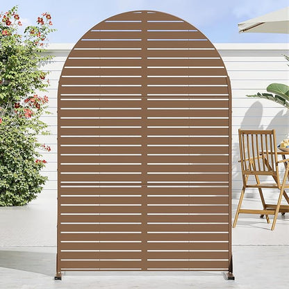 Casaphoria 72" H x 47" W Arched Metal Privacy Screen - Elegant Freestanding Outdoor Screen for Deck, Patio & Balcony - Versatile Decorative Privacy Panels for Home & Garden Use (Brown-Louvered)