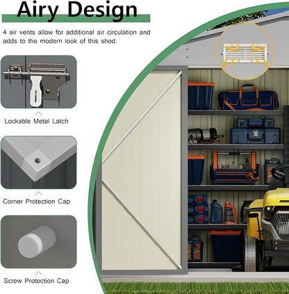 Devoko 10x14 FT Outdoor Storage Shed, Large Metal Storage Sheds with Lockable Door, Utility Garden Tool Shed with Sloping Roof, Outside Steel Storage Sheds for Patio Lawn Backyard, Gray