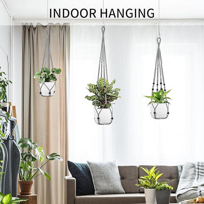 Macrame Plant Hanger - Fits 4 to 15 inches Pots for Indoor Outdoor, 43"/35"/29" Different Sizes Set, Gray (POTS NOT Included)