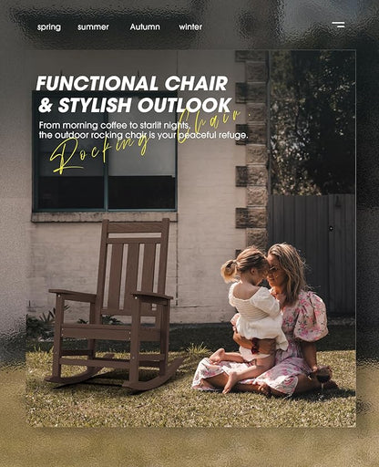 Rocking Chair, Coffee Oversized Patio Chair, 350 lb Capacity, HDPE