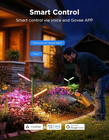 Govee Outdoor Garden Lights 2 Pack, RGBWWIC Smart LED Pathway Lights for Landscape Lighting, 16 Million Colors and 64 Scenes, IP66 Waterproof for Outdoor Patio, Compatible with Alexa, Matter