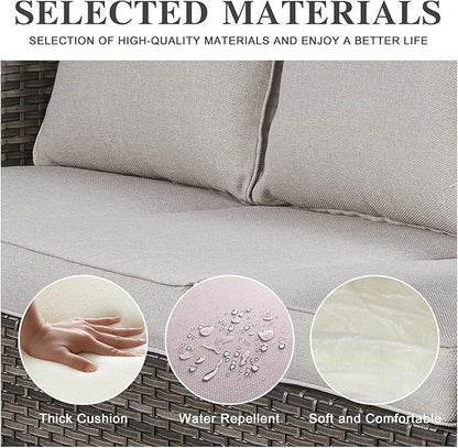Belord 7 Piece Outdoor Furniture Patio Wicker Sofa Set, Oversize Outdoor Dining Chairs with Rattan Ottomans, Conversation Sets Patio Furniture Come with Removable Washable Cushion Beige