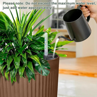 Set of 2 Large Planter Outdoor Self Watering Pots for Indoor Plants, 24" Tall Planters with Drainage Hole for Patio, Garden (Brown Ribbed)
