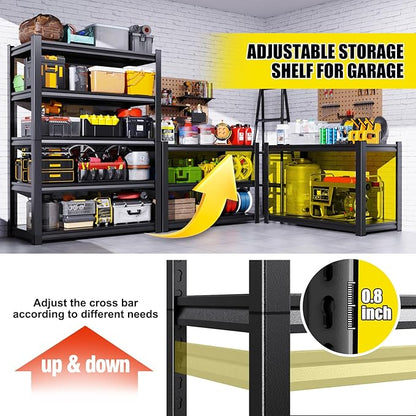 Set of 4 71"H-35"W Garage Shelving-2050LBS 5 Tier Storage Shelves,Adjustable Heavy Duty Metal Shelving Unit and Storage Large Rack,Utility Steel Shelf For Shop Warehouse Industrial Pantry 71"x35"x16"
