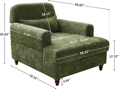 Chaise Lounge Chair Indoor with Adjustable Backrest, Oversized Accent Armchair for Living Room & Bedroom, Upholstered Mid-Century Reading Chair, Comfy Single Sofa Chair, Modern Living Room Chair