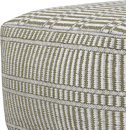 SIMPLIHOME Safford Square Pouf - 20 inch Wide Upholstered PET Polyester Ottoman in Natural/Travertine/White, Boho Indoor/Outdoor Footstool or Extra Seating for Living Room or Bedroom, Assembled