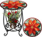 Outdoor Side Table Round Small Mosaic Patio Accent Indoor End Plant Coffee Tea Table for Yard Patio Porch Garden Living Room, Bedroom(Poinsettia,14 Inch)
