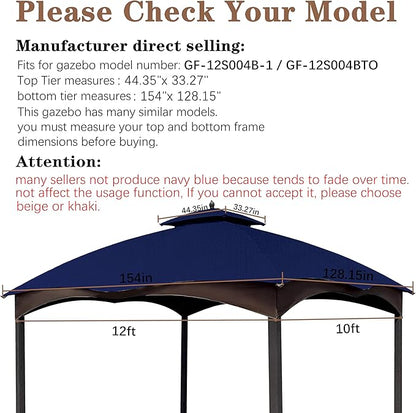 SCOCANOPY Ripstop Replacement Top for Lowe's Allen Roth 10X12 Gazebo Model #GF-12S004B-1/ GF-12S004BTO/TPGAZ17-002C，(Navy Blue)