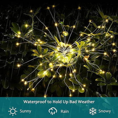 JJGoo Solar Firework Lights, 2 Pack 150 LEDs 2 Lighting Modes Solar Lights Outdoor Waterproof for Garden Patio Walkway Pathway Party Wedding Christmas Decorative - Warm White