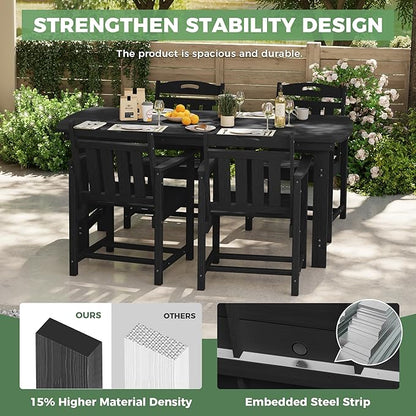 HDPE Outdoor Patio Dining Set with Table & 4 Chairs, All-Weather 5-Piece Outdoor Table and Chairs, 2" Umbrella Hole, Patio Furniture for Garden, Backyard, Deck | Matte Black