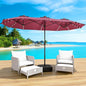 LEVELEVE 14FT Large Patio Umbrella with Base & Solar LED Lights - Double-Sided,Red