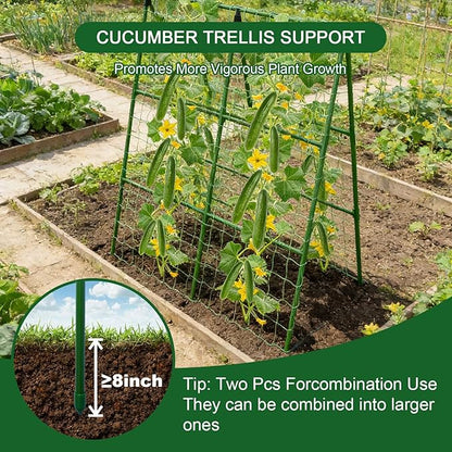 2-Pack A-Frame Cucumber Trellis for Raised Bed - 33"x47" Foldable Garden Trellis with Net & Clips|Space-Saving Metal Plant Support for Cucumber, Tomato, Peas|Rust-Proof Outdoor Climbing Plants Trellis