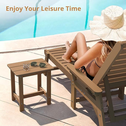 LUE BONA Outdoor Side Table Set of 2, HDPS Small Outdoor Table, Adirondack Side Table, Outside End Table for Patio, Porch, Deck, Pool, Weather Resistant/Easy Maintenance/Indoor or Outside Use, Brown