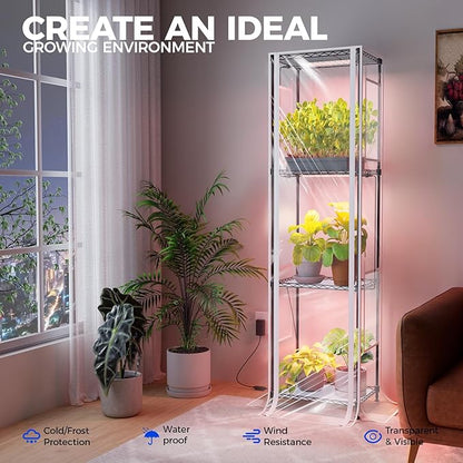 Barrina CX83Z Indoor Greenhouse with Grow Light, 4-Tier Corner Plant Stand, 30W Full Spectrum Growing Light Panels, Mini Greenhouse with Tent for Seed Starting, 3/6/12h Timer, 15.7 x 11.8 x 59.1IN