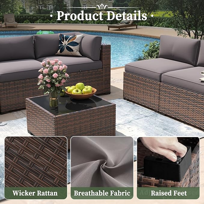 Aoxun 14 Piece Patio Furniture Set Wicker Rattan Patio Conversation Set Outdoor Sectional Sofa Set with Coffee Table and Thickened Cushions, Gray(Waterproof Cover Included)