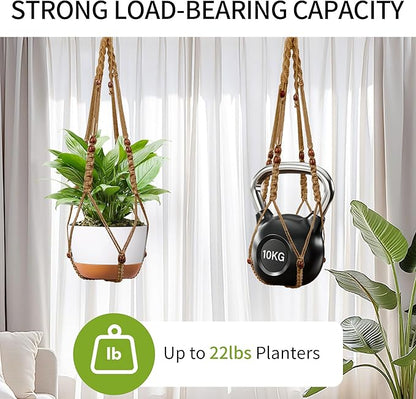 Macrame Plant Hanger - Fits 6 to 15 inches Pots for Indoor Outdoor, 43 Inch, Set of 2, Brown (POTS NOT Included)