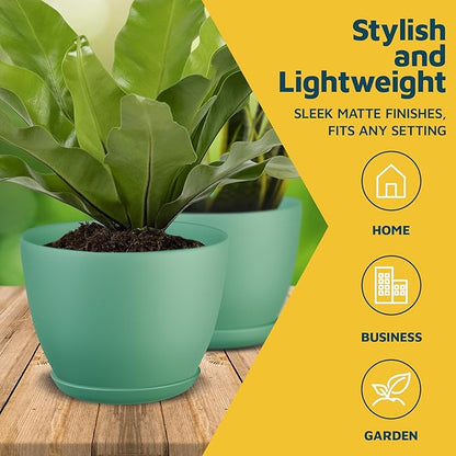 Planter Pots with Drainage Holes - Lightweight, Durable, & Space-Saving Pots for Indoor and Outdoor - Versatile Functionality, Simple Modern Design, Set of 10 Plastic Planter Pots Mint