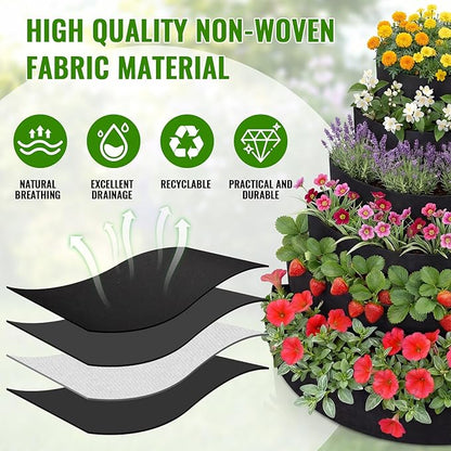 6 Tiered Strawberry Planter for Outdoor Plants, 47 Inch Heavy Duty Strawberry Tower Planter Grow Bags, Breathable Non Woven Fabric Raised Garden Bed for Vegetables Flower Herbs Gardening