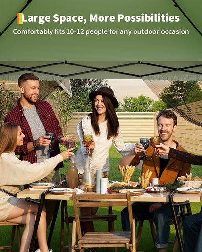 Canopy Tent 12x12 ft, Pop Up Gazebo One-Push Setup with 4 SandBags for Backyard Parties and BBQs, Mosquito Netting & Height Adjustable - Olive Green