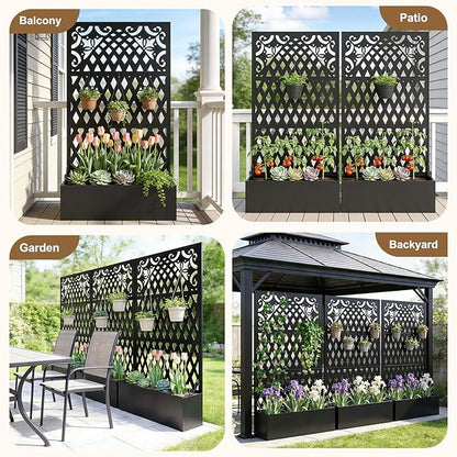 Metal Raised Garden Bed with Trellis & Privacy Screen, 71"x40"x11.8" Galvanized Freestanding Planter Box for Patio Balcony, Modern Planter with Drainage for Climbing Plants, Flowers & Vegetable