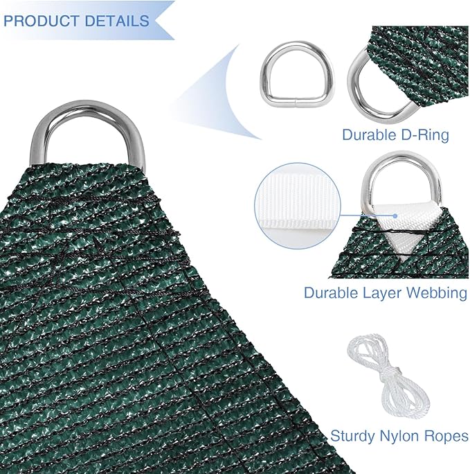 E&K Sunrise 9' x 9' x 9' Sun Shade Sail Triangle Canopy Shade Cover UV Block for Patio Backyard Garden Outdoor (Green)