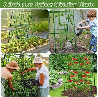2 Packs Cucumber Trellis for Raised Beds, 31 X 47 Inch Adjustable Size A-Frame Garden Trellis for Climbing Plant Outdoors with Climbing Net and Plant Support Clip for Vegetable Grape Garden Supplies