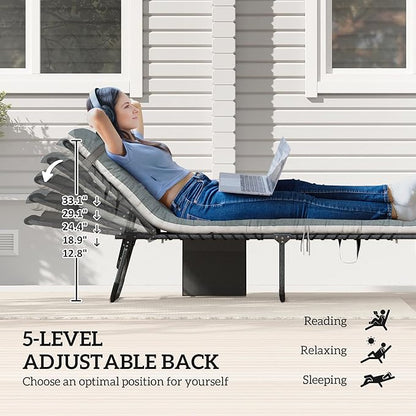 Outsunny Chaise Lounge Chair Outdoor Set of 2, 5-Position Adjustable Outdoor Pool Lounge Chairs, Folding Tanning Chair Beach Lounger with Cushion, Headrest, Side Pocket for Patio, Yard, Gray