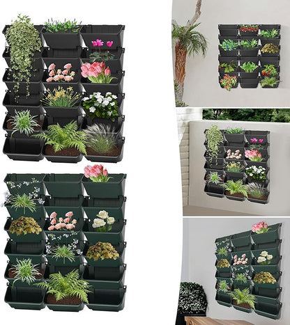 Hanging Vertical Wall Planter, 18 Pack Vertical Garden Planter, for Patio Outdoor Decor, Home Black Plastic Balcony Pot