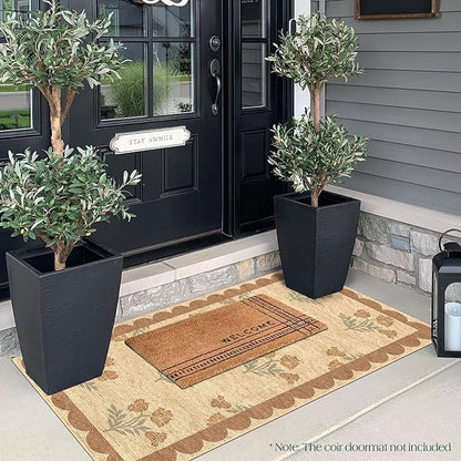 Outdoor Rug with Floral Print, Scalloped Edge, 2 x 4.3 Ft