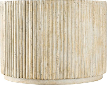 Christopher Knight Home Yunara 17" H Lightweight Concrete End Table with Stunning Fluted Design, Indoor Outdoor Accent Side Table, Travertine Effect Round Coffee Table, No Assembly, Natural