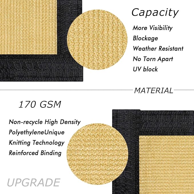 UPGRADE Privacy Fence Screen 5'x42' Sand Outdoor 90% Visibility Blockage 170 GSM Mesh Shade Cover Panels for Backyard,Balcony,Home Decoration with Zip Ties,Customized Avaliable