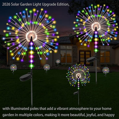 Garden Decor Solar Lights Outdoor,155LED 8 Lighting Modes Pole Light Waterproof Colorful Solar Garden Lights for Christmas, Halloween Decoration,Yard, Patio, Porch,Flower Pot,Pathway (2Pack)