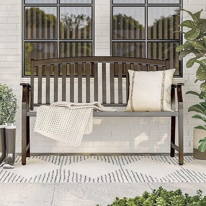Grand patio 52" Farmhouse Outdoor Bench, Garden Benches with Anti-Rust Aluminum Powder Coated Frame, Faux Wood Grain Finish Frame Patio Bench for Front Porch, Northwoods Brown