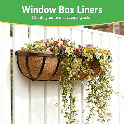 ZeeDix 24 Inch Trough Coconut Liners for Planters (2-Pack) - 100% Natural Coconut Coir Fiber Planter Liners Replacement for Window Boxes, Wall Baskets, Deck Flower Boxes, Garden Railing Fence Troughs