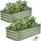 2Pcs 3-in-1 Adjustable Raised Garden Bed Kit | Galvanized Planter Boxes for Vegetables, Flowers | 12" Tall, Multiple Sizes (4x2x1ft, 3x3x1ft, 5x1x1ft) | Outdoor Metal Raised Bed for Gardening, , Green